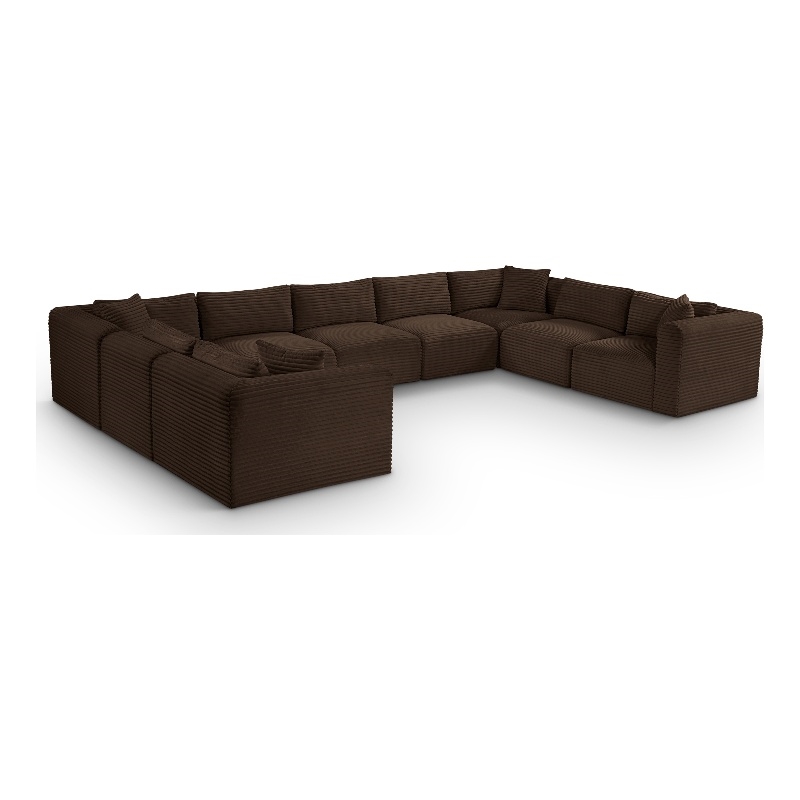 Meridian Furniture 9-Piece Brown Corduroy Performance Fabric Modular Sectional