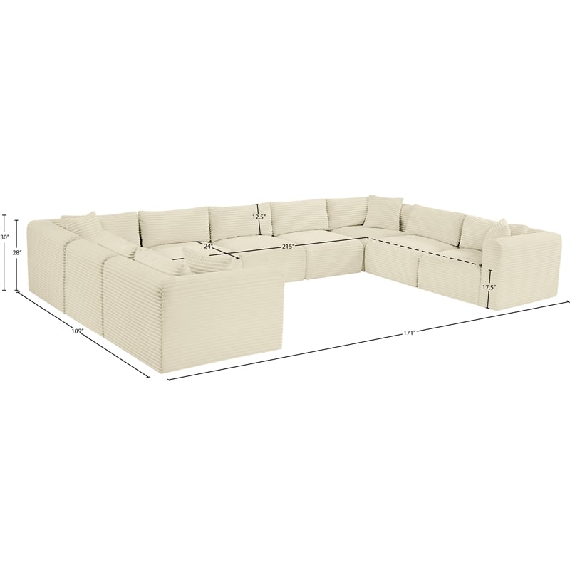 Meridian Furniture 9-Piece Cream Corduroy Performance Fabric Modular Sectional