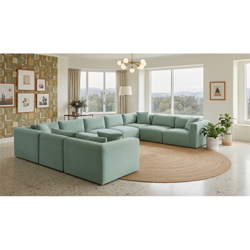 Meridian Furniture 9-Piece Mint Corduroy Performance Fabric Modular Sectional