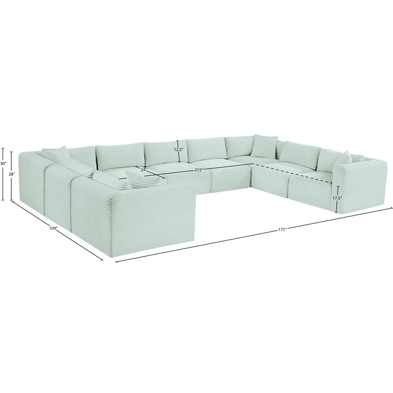 Meridian Furniture 9-Piece Mint Corduroy Performance Fabric Modular Sectional