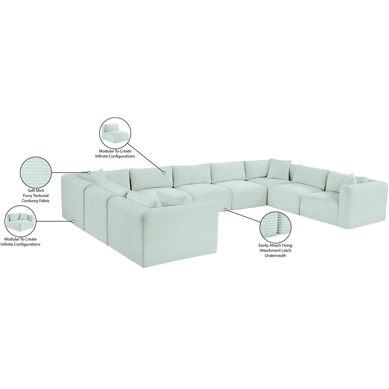 Meridian Furniture 9-Piece Mint Corduroy Performance Fabric Modular Sectional