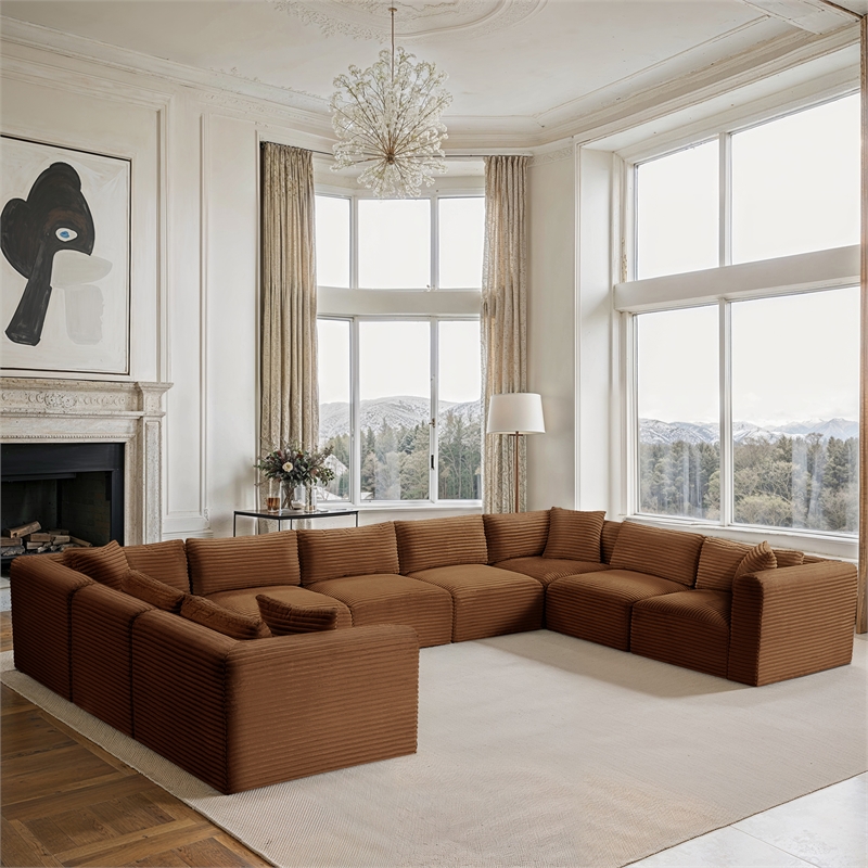 Meridian Furniture 9-Piece Saddle Corduroy Performance Fabric Modular Sectional