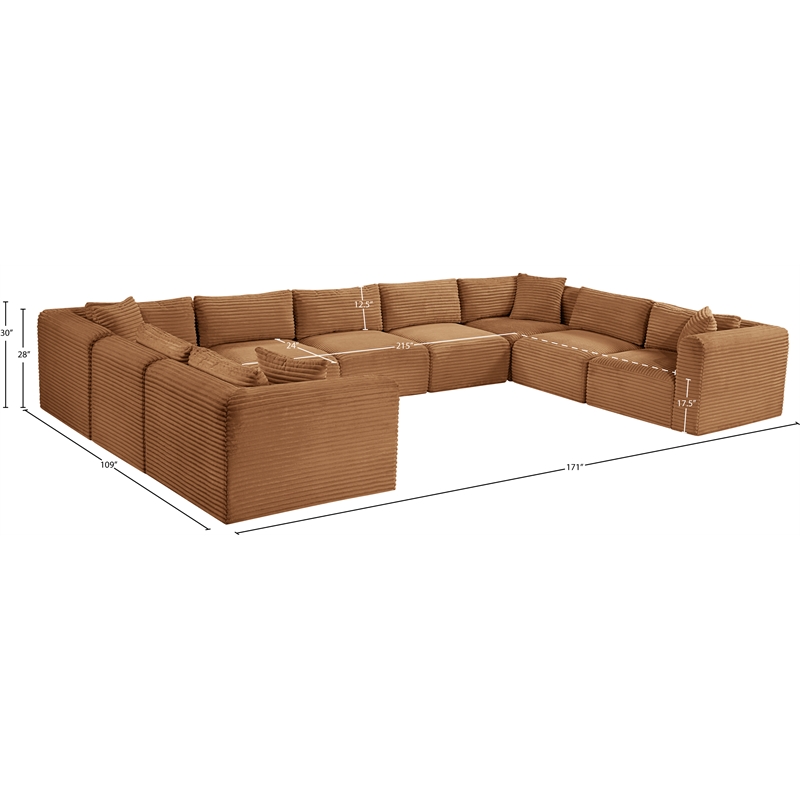 Meridian Furniture 9-Piece Saddle Corduroy Performance Fabric Modular Sectional