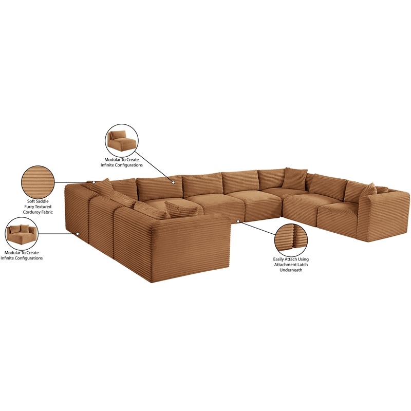 Meridian Furniture 9-Piece Saddle Corduroy Performance Fabric Modular Sectional