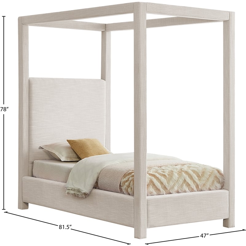 Meridian Furniture Emerson Cream Linen Textured Fabric Twin Bed