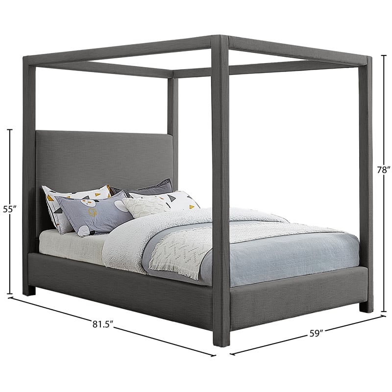 Meridian Furniture Emerson Grey Linen Textured Fabric Full Bed
