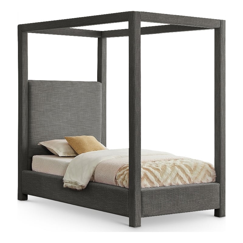 Meridian Furniture Emerson Grey Linen Textured Fabric Twin Bed