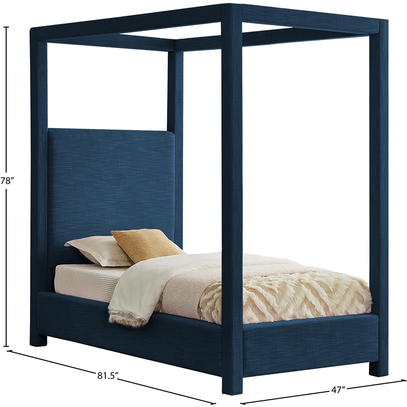 Meridian Furniture Emerson Navy Linen Textured Fabric Twin Bed