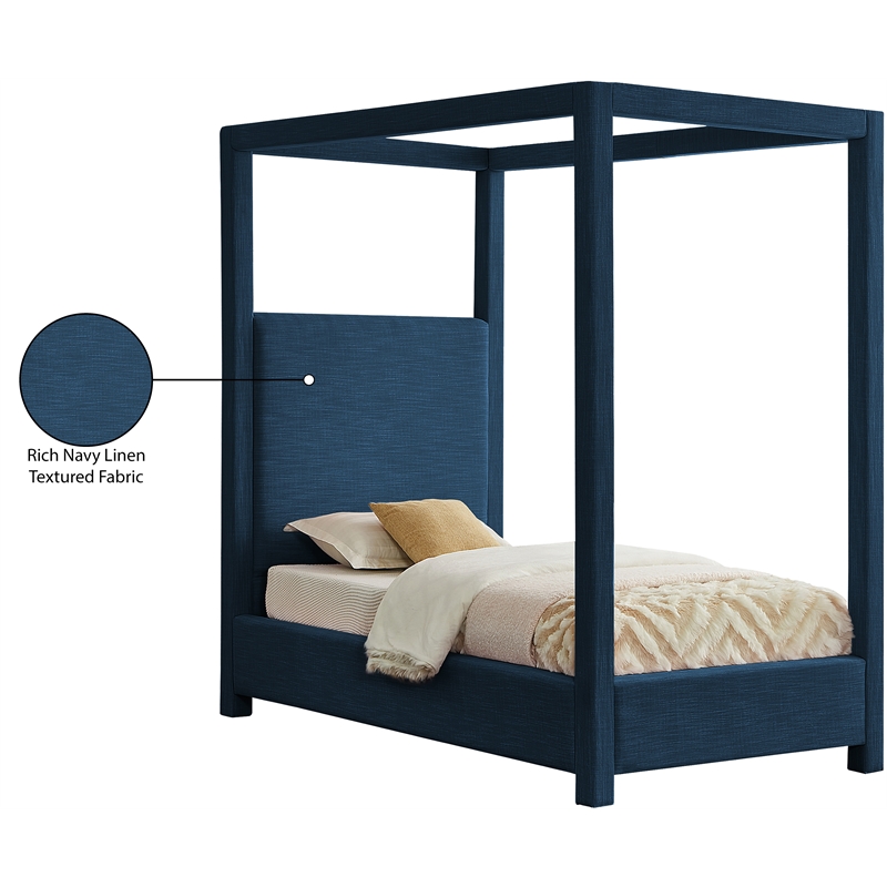 Meridian Furniture Emerson Navy Linen Textured Fabric Twin Bed