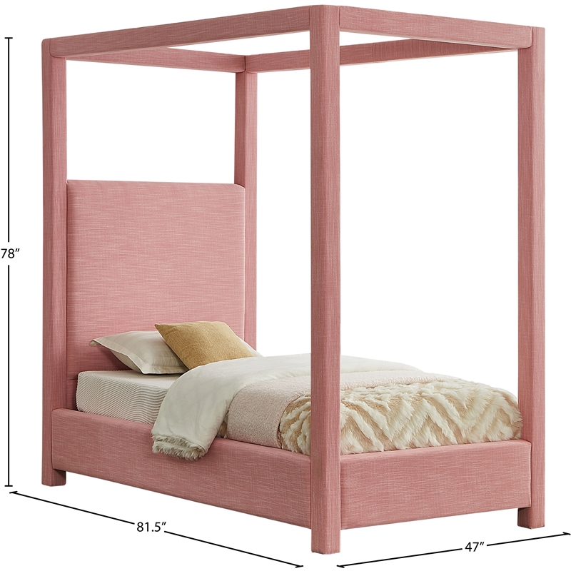 Meridian Furniture Emerson Pink Linen Textured Fabric Twin Bed