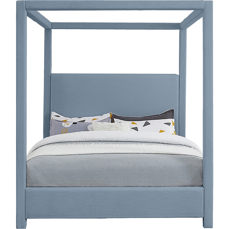 Meridian Furniture Emerson Sky Blue Linen Textured Fabric Full Bed