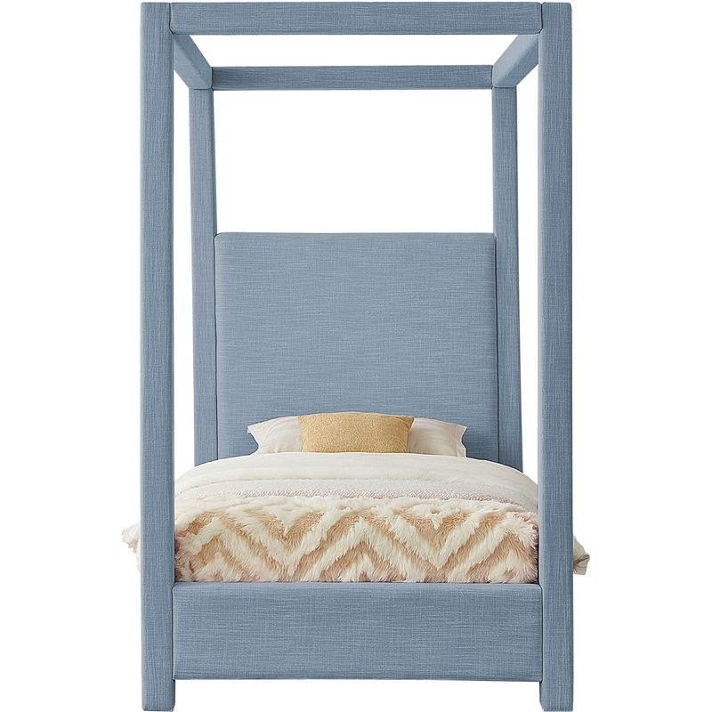 Meridian Furniture Emerson Sky Blue Linen Textured Fabric Twin Bed