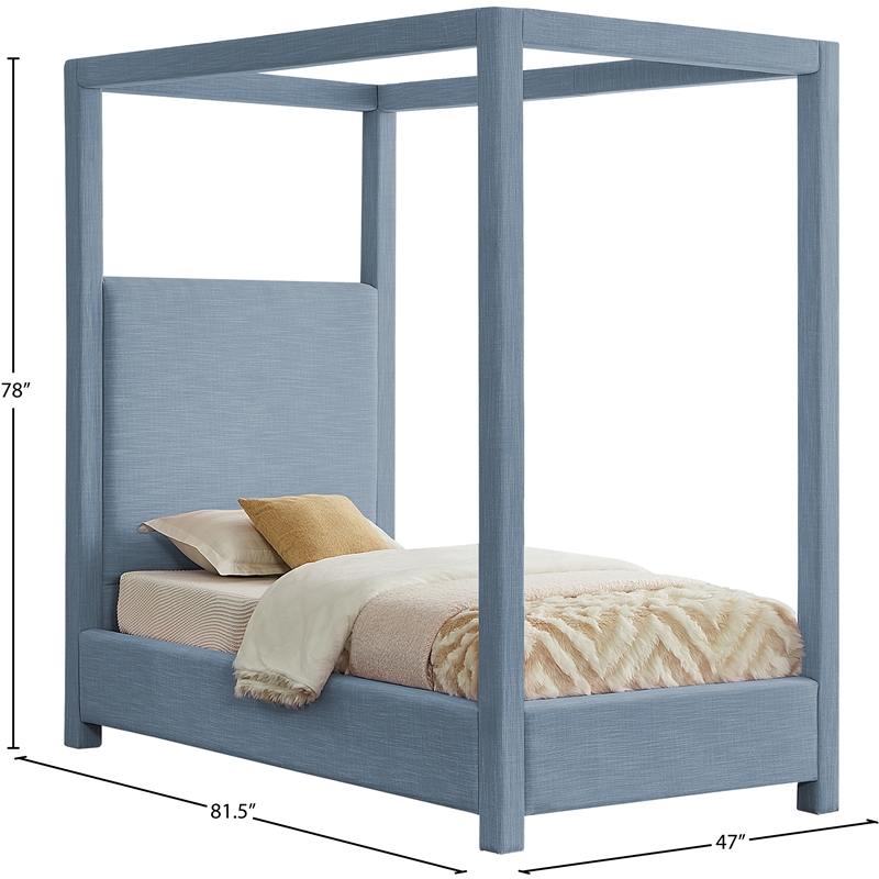Meridian Furniture Emerson Sky Blue Linen Textured Fabric Twin Bed