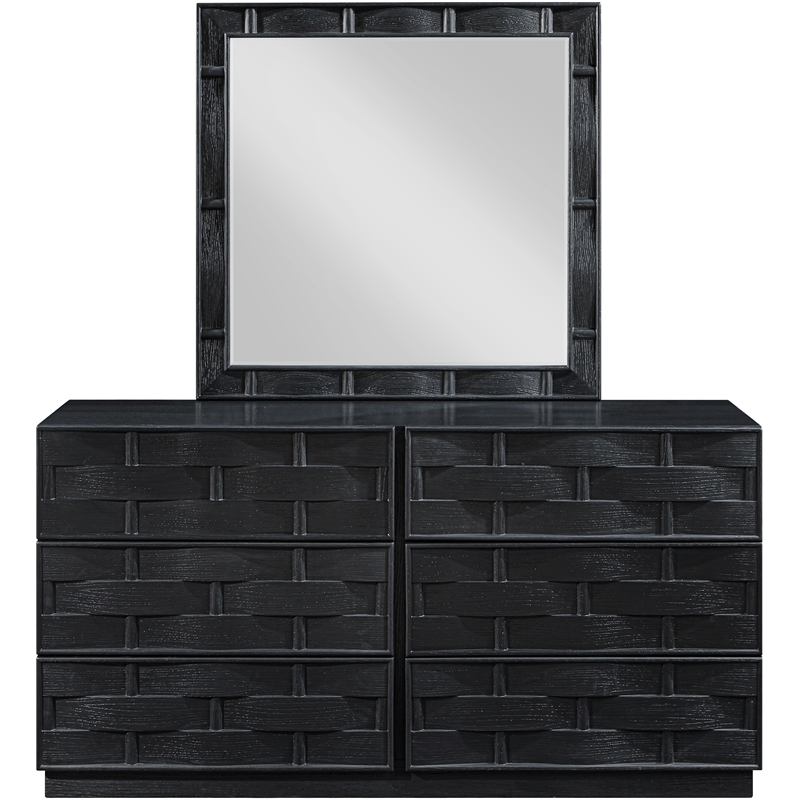Meridian Furniture Weave Black Oak Veneer Mirror