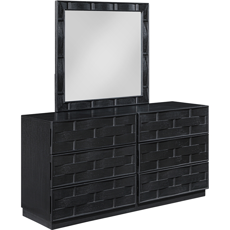Meridian Furniture Weave Black Oak Veneer Mirror
