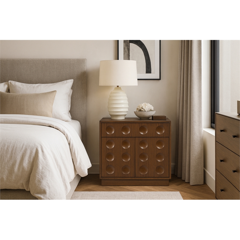 Meridian Furniture Compass Brown Oak Veneer Night Stand