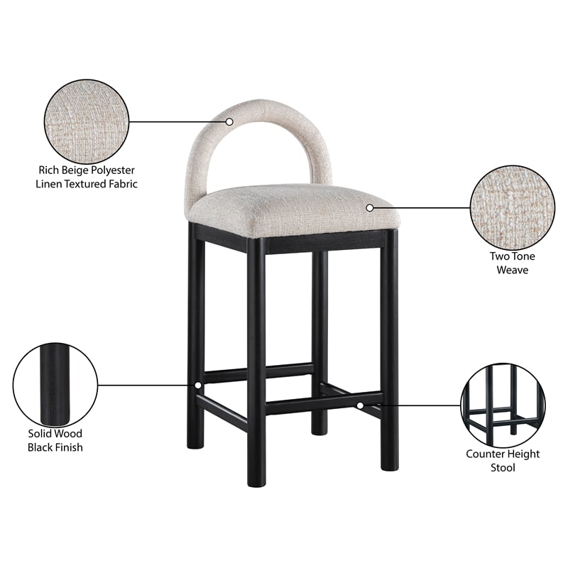 Meridian Furniture Conrad Beige Linen Textured Fabric Counter Stool