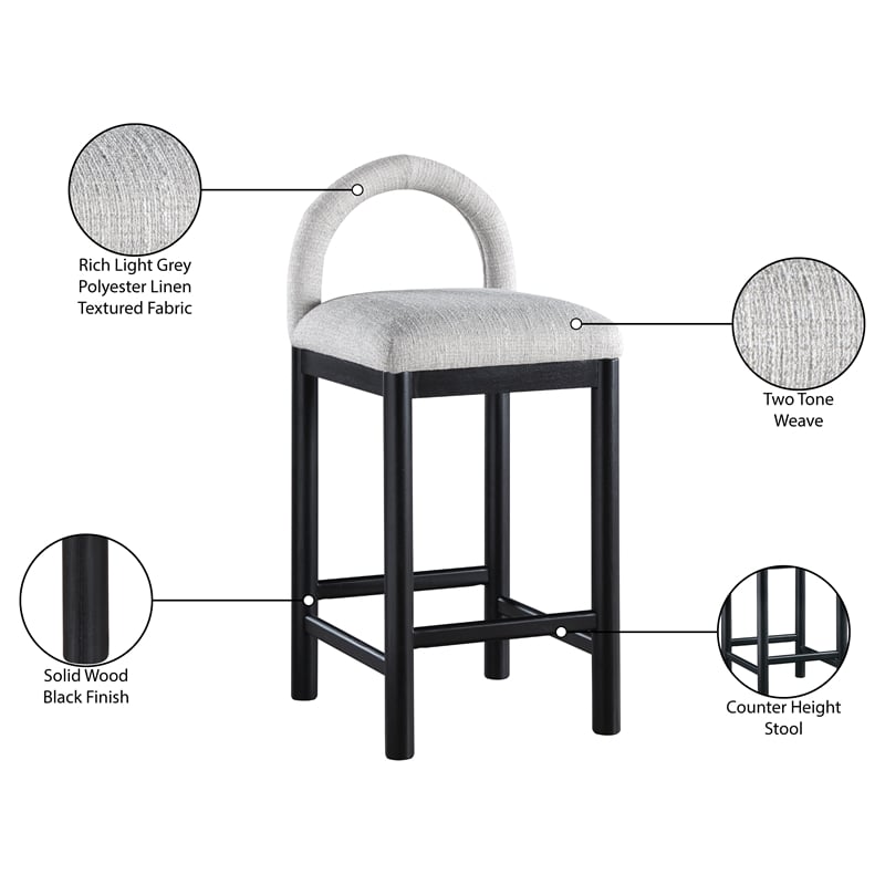 Meridian Furniture Conrad Grey Linen Textured Fabric Counter Stool