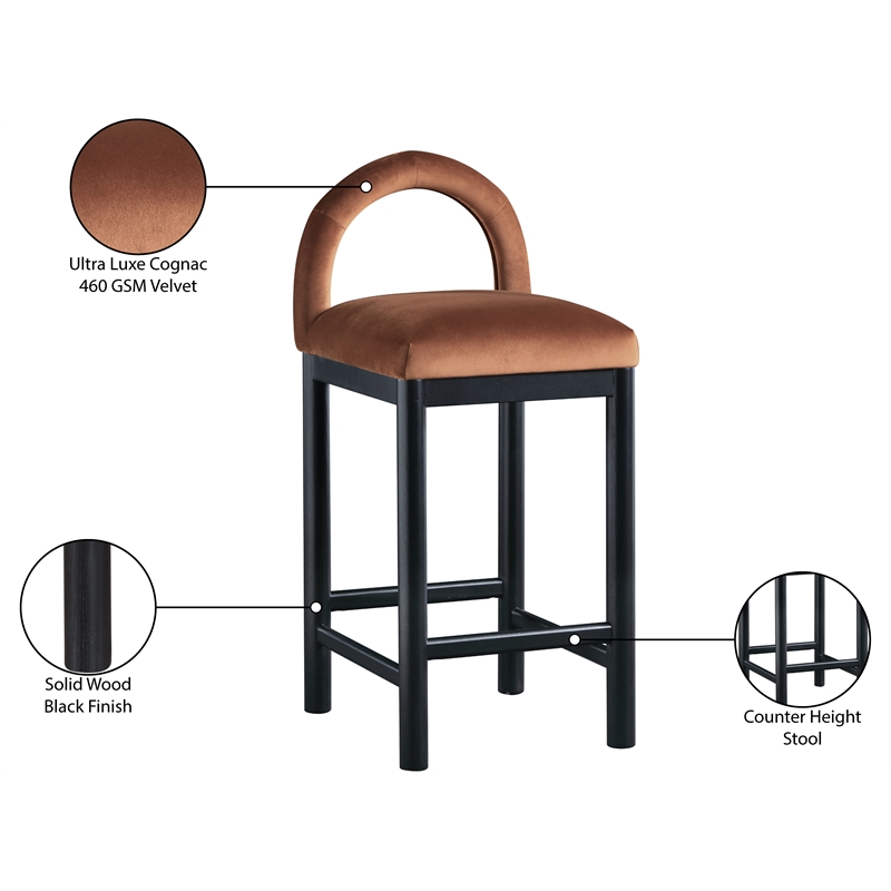Meridian Furniture Conrad Cognac Velvet Counter Stool