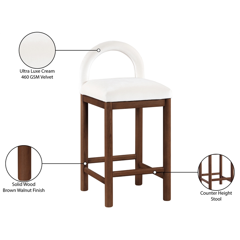 Meridian Furniture Conrad Cream Velvet Counter Stool