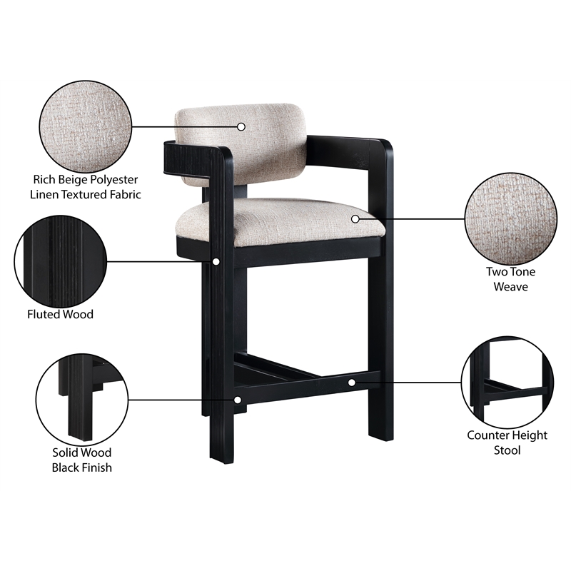Meridian Furniture Sacha Beige Linen Textured Fabric Stool