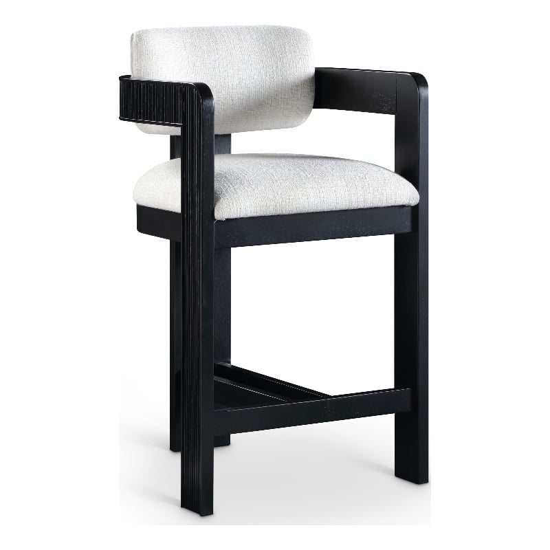 Meridian Furniture Sacha Cream Linen Textured Fabric Stool