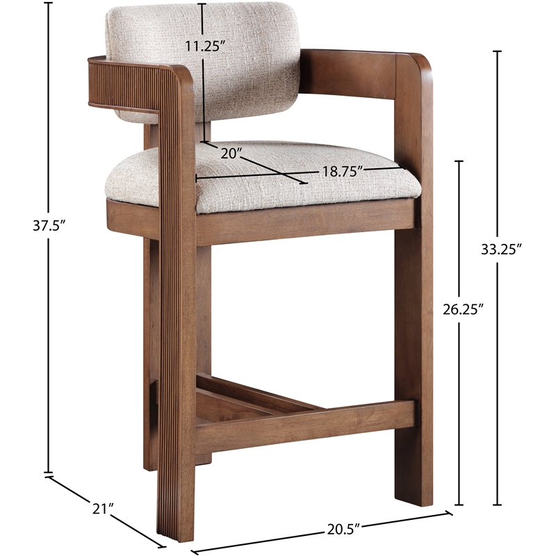 Meridian Furniture Sacha Beige Linen Textured Fabric Stool