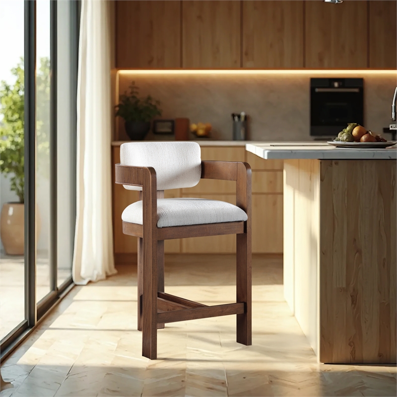 Meridian Furniture Sacha Cream Linen Textured Fabric Stool