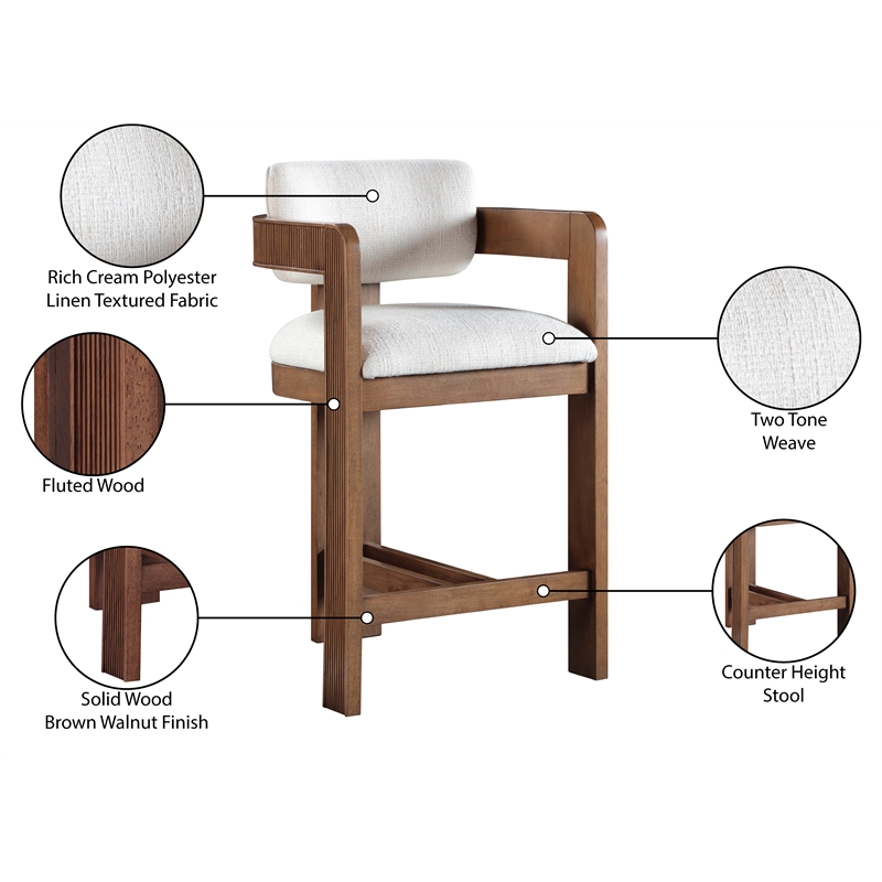 Meridian Furniture Sacha Cream Linen Textured Fabric Stool