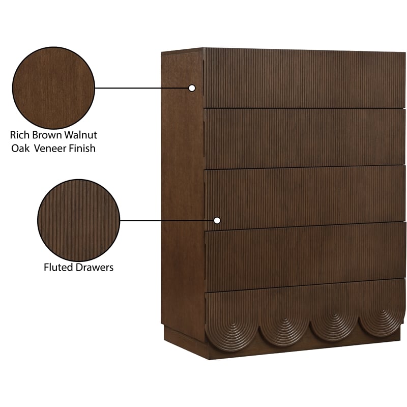 Meridian Furniture Scallop Brown Oak Veneer Chest