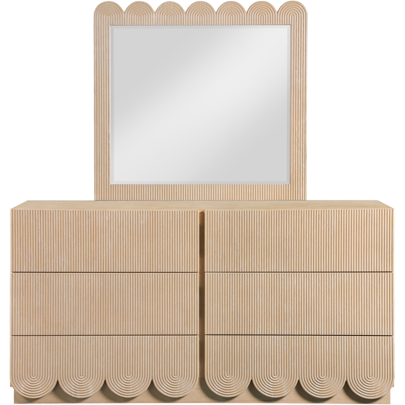 Meridian Furniture Scallop Natural Oak Veneer Mirror