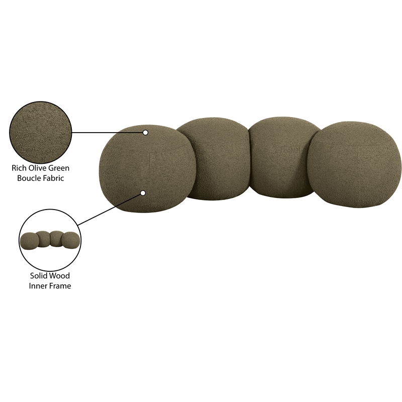 Meridian Furniture Apollo Olive Boucle Fabric Bench