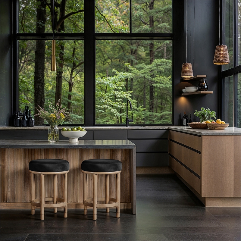 Meridian Furniture Monette Black Velvet Counter Stool