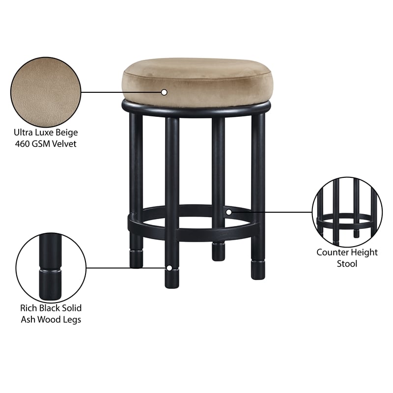 Meridian Furniture Monette Beige Velvet Counter Stool