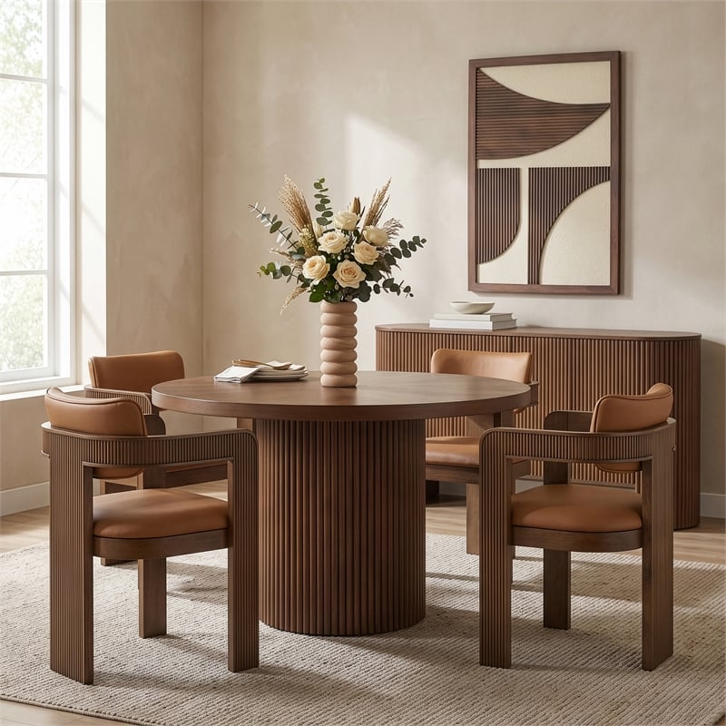 Meridian Furniture Belinda Round Brown Solid Wood and Oak Veneer Dining Table