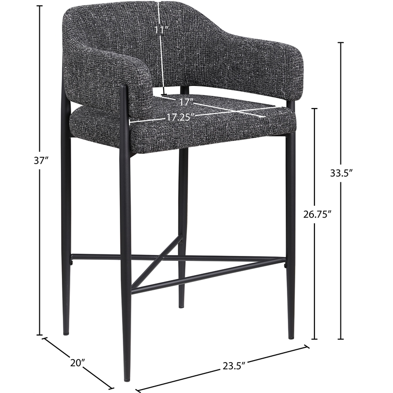 Meridian Furniture Dame Black Polyester Counter Stool (Set of 2)