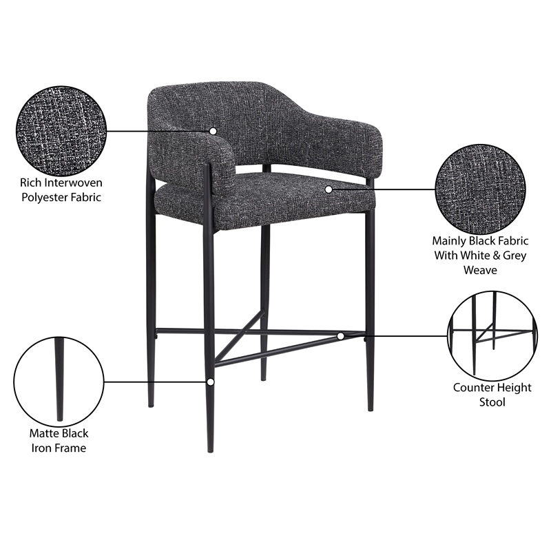 Meridian Furniture Dame Black Polyester Counter Stool (Set of 2)
