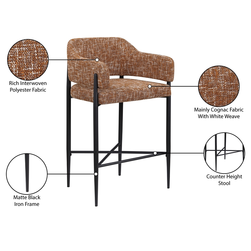 Meridian Furniture Dame Cognac Polyester Counter Stool (Set of 2)