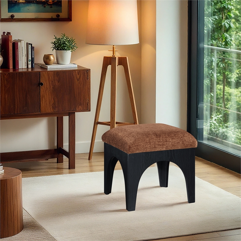 Meridian Furniture Lawson Cognac Chenille Fabric Ottoman