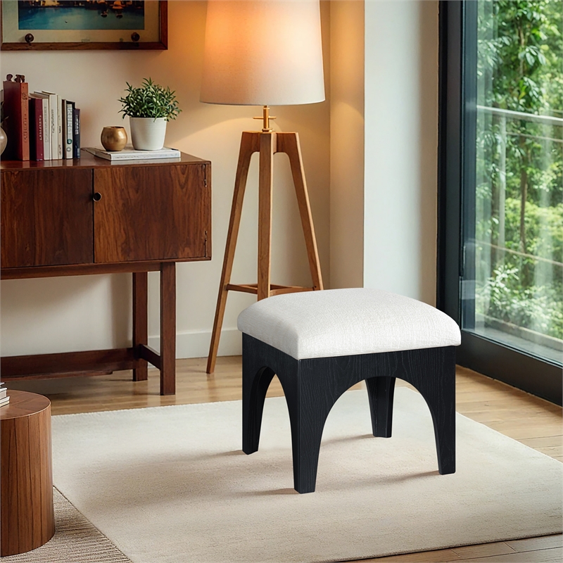 Meridian Furniture Lawson Cream Chenille Fabric Ottoman