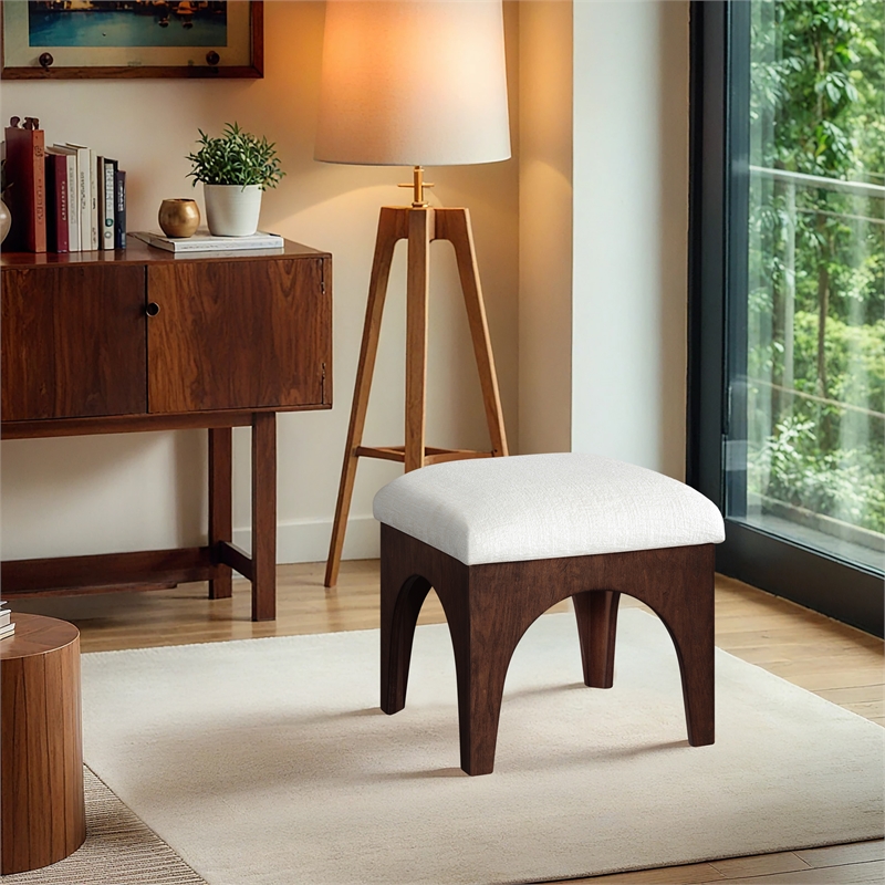 Meridian Furniture Lawson Cream Chenille Fabric Ottoman
