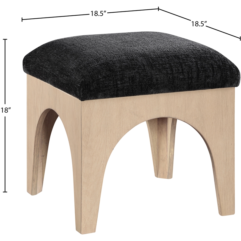Meridian Furniture Lawson Black Chenille Fabric Ottoman