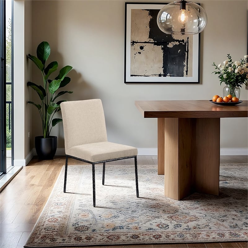 Meridian Furniture Reeves Beige Chenille Fabric Dining Side Chair (Set of 2)