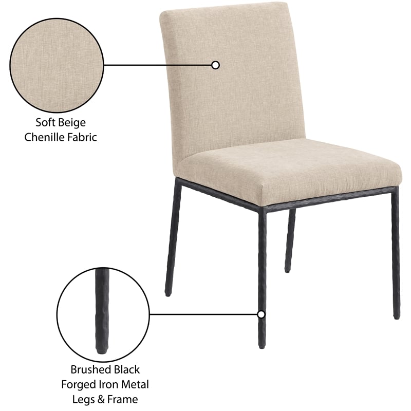 Meridian Furniture Reeves Beige Chenille Fabric Dining Side Chair (Set of 2)
