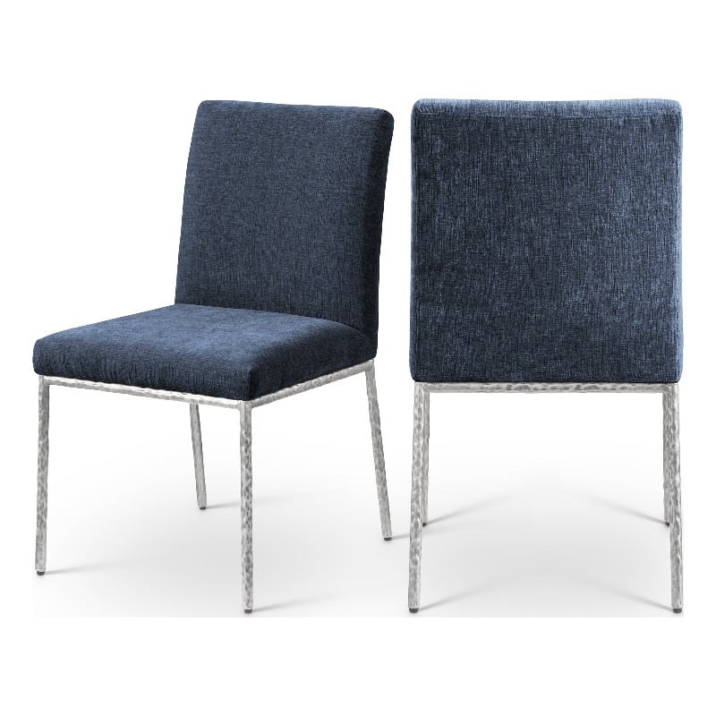 Meridian Furniture Reeves Navy Chenille Fabric Dining Side Chair (Set of 2)