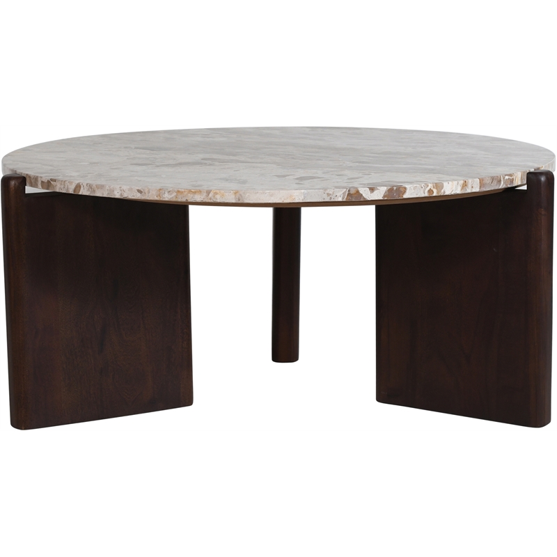 Meridian Furniture Varenna Cream Marble Top And Acacia Wood Base Coffee Table