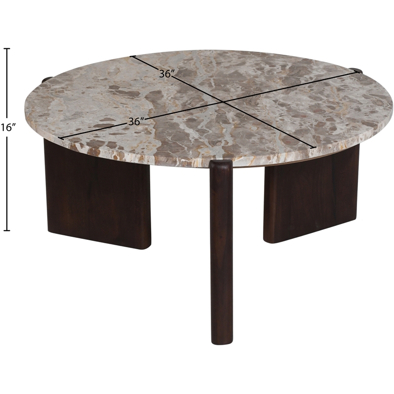 Meridian Furniture Varenna Cream Marble Top And Acacia Wood Base Coffee Table