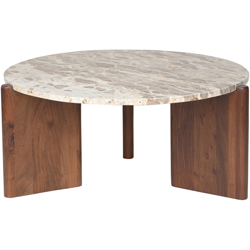 Meridian Furniture Varenna Cream Marble Top And Acacia Wood Base Coffee Table