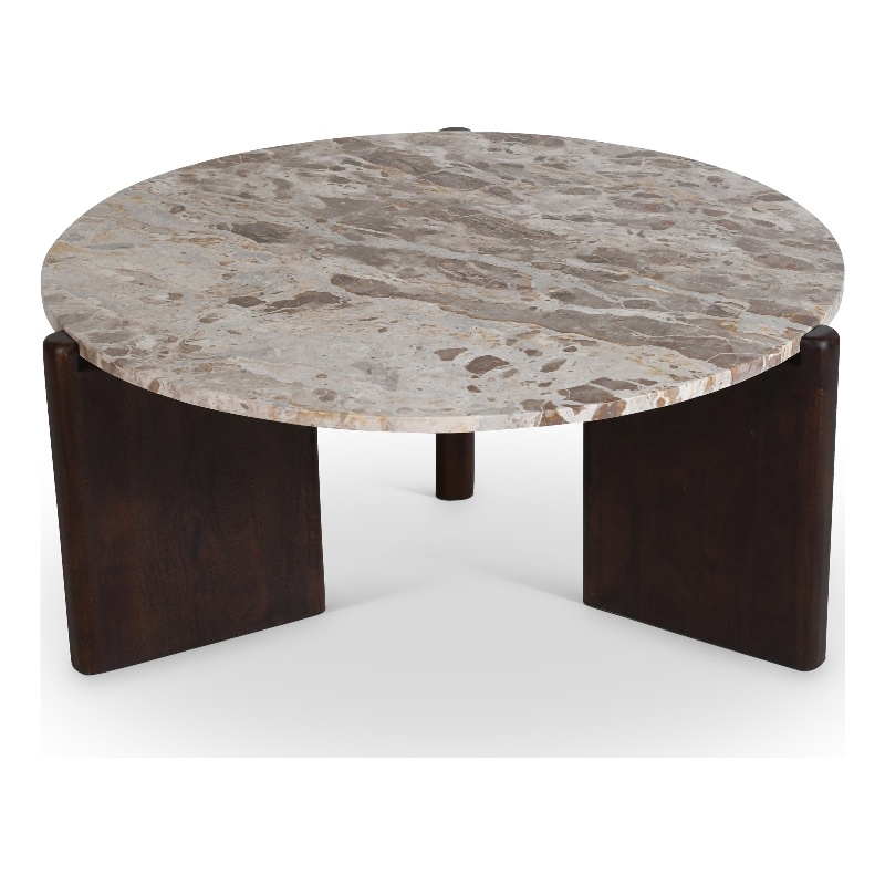 Meridian Furniture Varenna Cream Marble Top And Acacia Wood Base Coffee Table