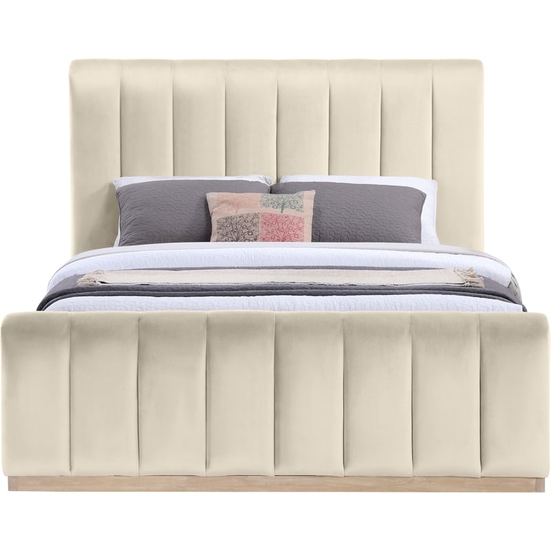 Meridian Furniture Amara Cream Velvet Queen Bed
